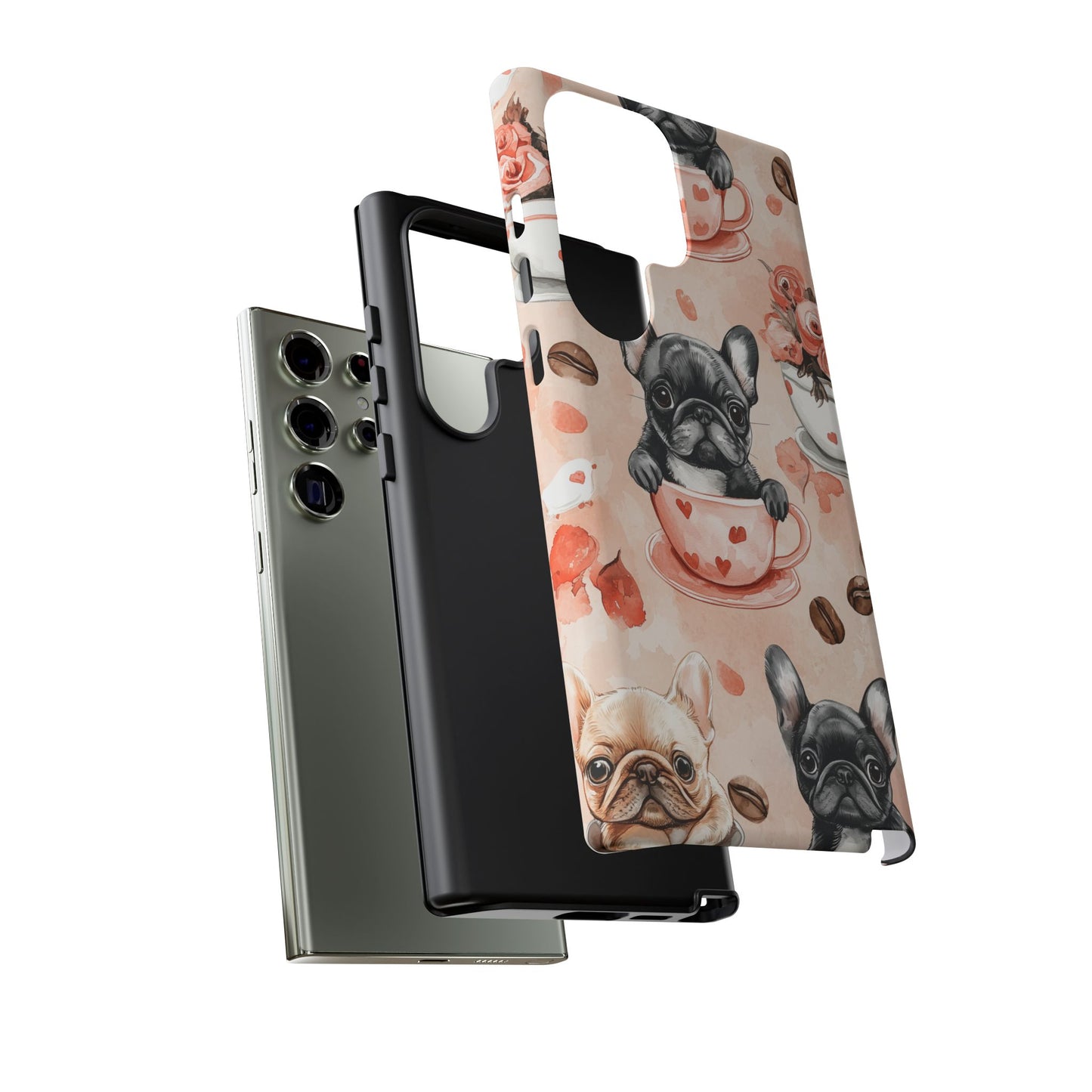 French Bulldogs in Heart Teacups Samsung Galaxy Case – Cute Dog & Floral Design, Shockproof Protection - BOGO Cases