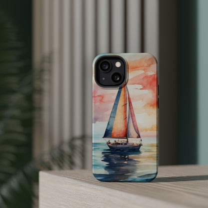 Sailboat Sunset MagSafe iPhone Case – Vibrant Watercolor Design