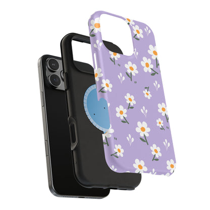 Purple Daisy Garden MagSafe  iPhone Case – Soft Lavender Background, Shockproof Protection with Slim Fit