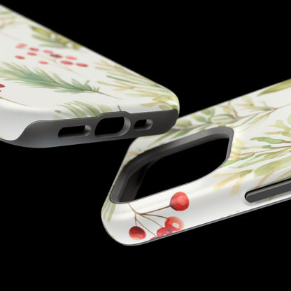 Winter Greenery & Berry Watercolor – MagSafe iPhone Series Case