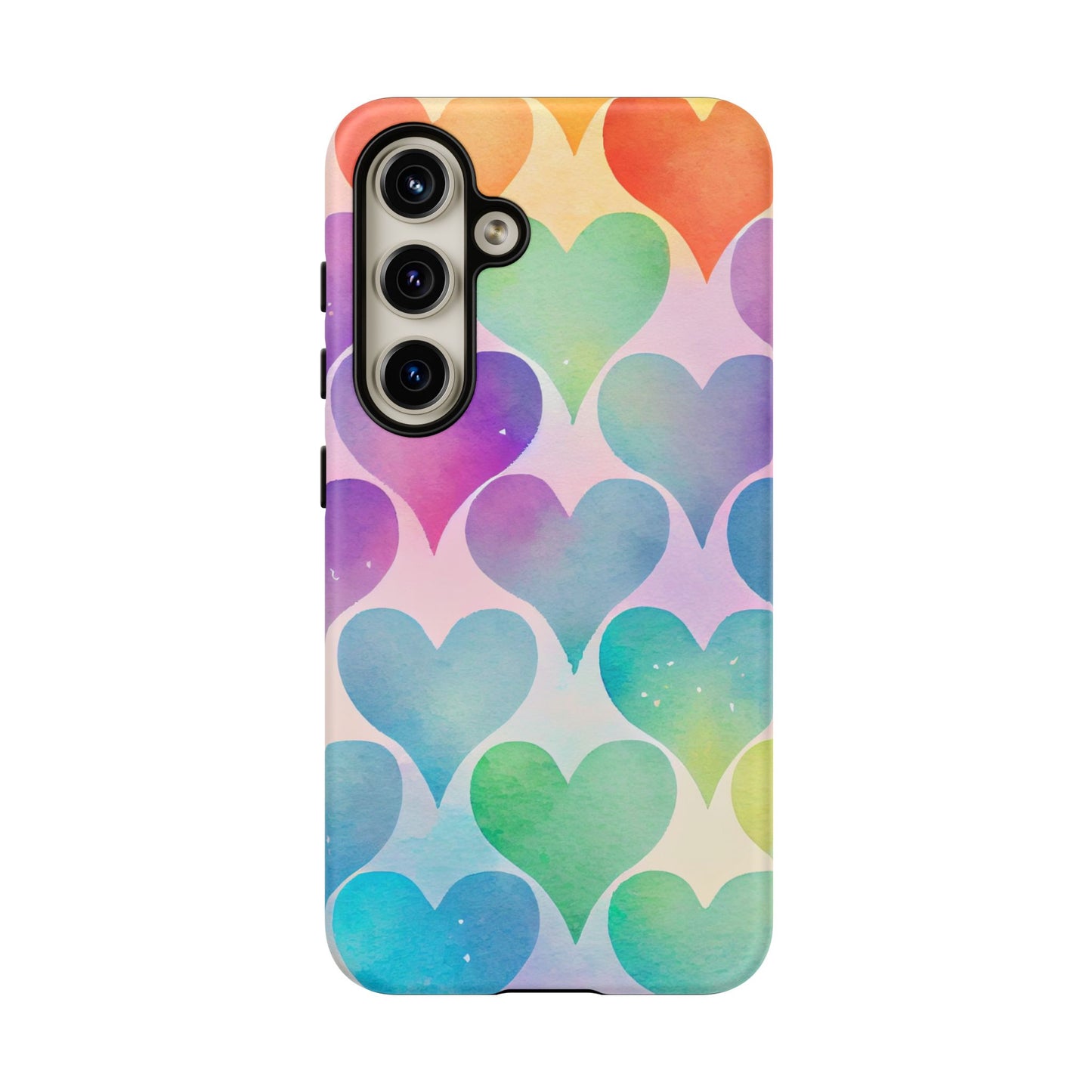Rainbow Hearts Watercolor Samsung Galaxy Case – Slim Design, Glossy Finish