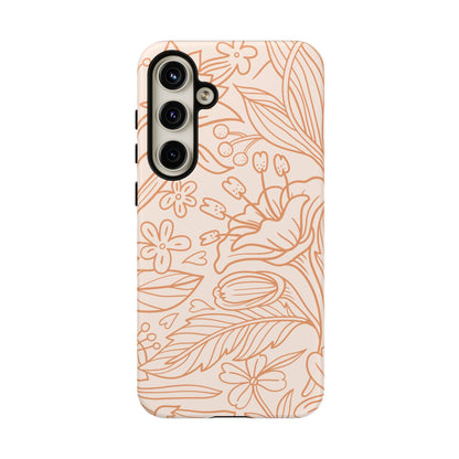 Soft Terracotta Floral Line Art Tough Samsung Galaxy Case – Minimalist Botanical Design with Dual-Layer Protection