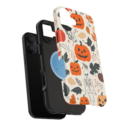 Spooky Pumpkin & Skeleton MagSafe iPhone Case – Halloween Jack-O'-Lantern Design