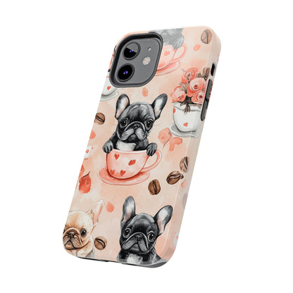 French Bulldogs in Heart iPhone Case – Cute Dog & Floral Design, Shockproof Protection - BOGO Cases