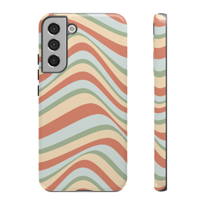 Vintage Earthy Waves Samsung Galaxy Case – Retro 70s-Inspired in Warm Green, Cream, and Rust