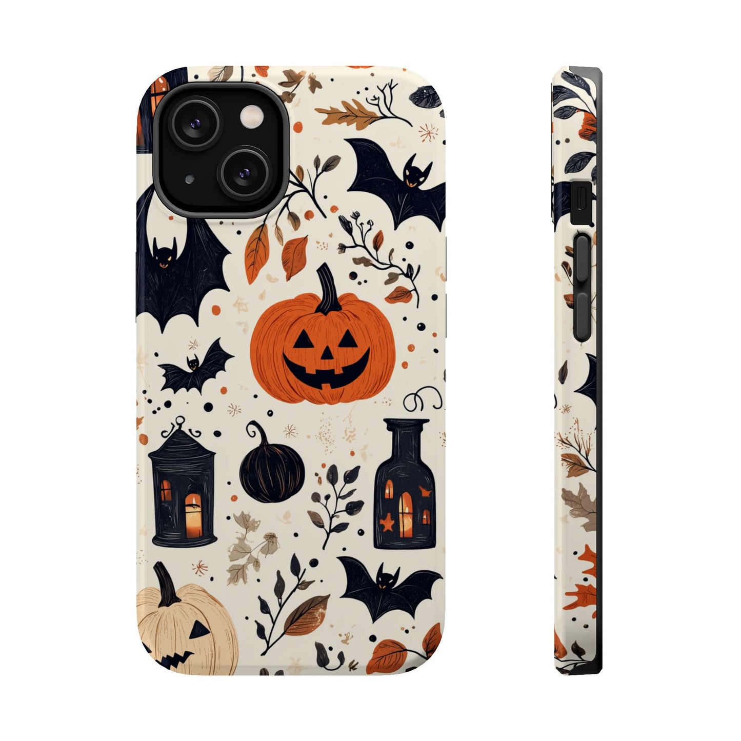 Charming Halloween MagSafe iPhone Case – Pumpkin, Bats, and Spooky Lantern Design