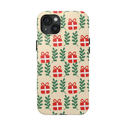 iPhone Case: Holiday Cheer – Red Gifts & Green Leaves