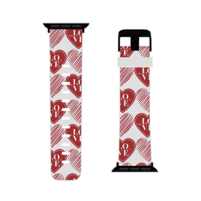 Red Love Heart Pattern Apple Watch Band