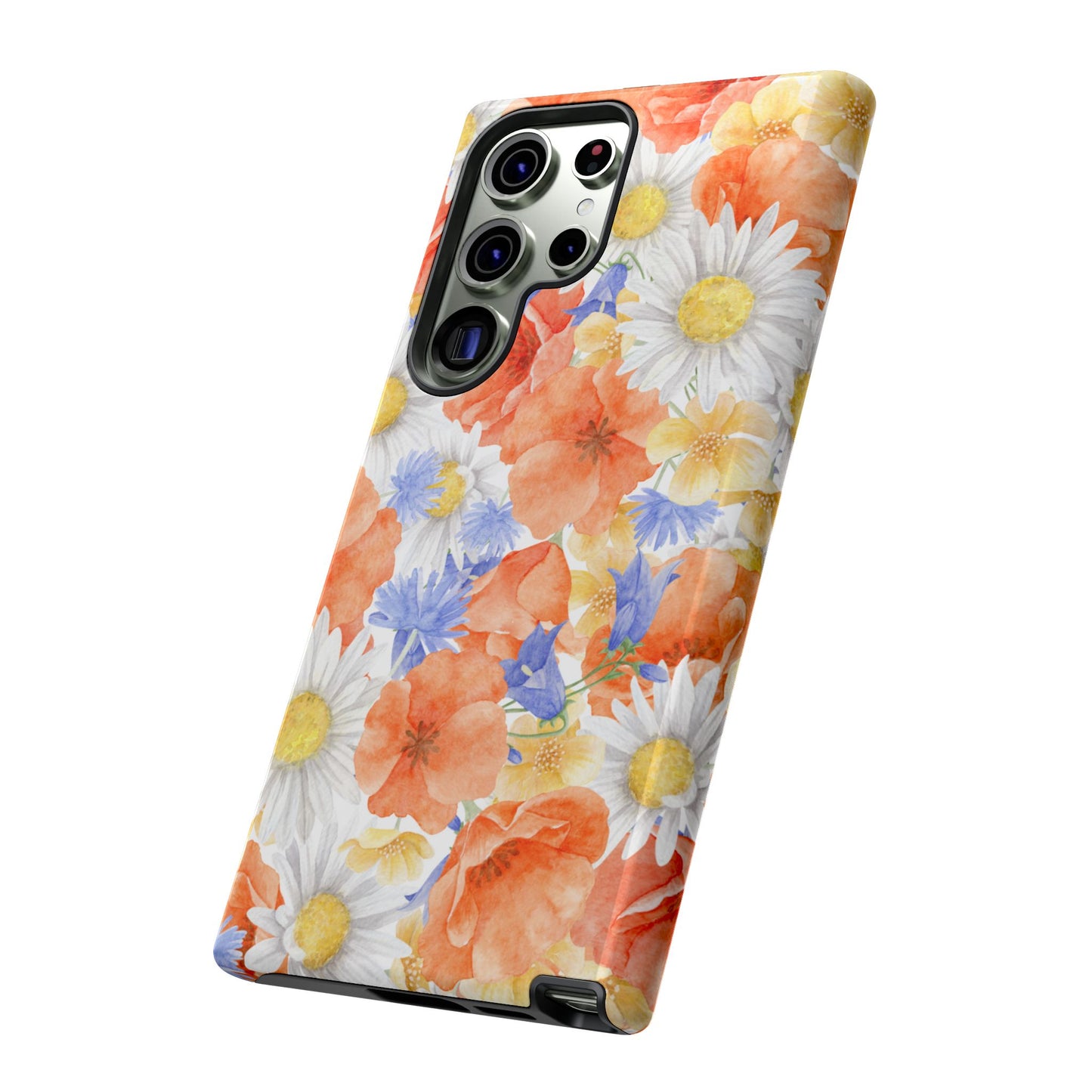 Watercolor Wildflower Pattern Samsung Galaxy Case – Durable Matte Finish with Daisy, Poppy & Cornflower Design