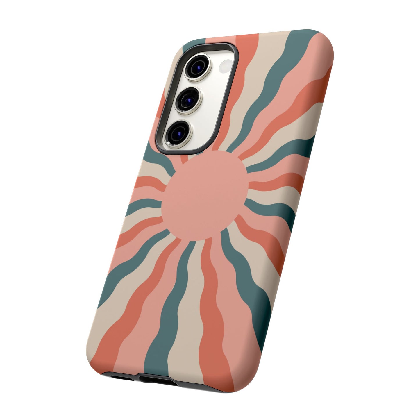 Retro Sunburst Samsung Galaxy Case – Bold 70s-Inspired Waves in Coral, Teal, and Cream