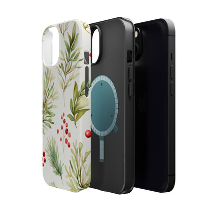 Winter Greenery & Berry Watercolor – MagSafe iPhone Series Case