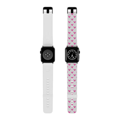 Pink Hearts on Glitter Silver Apple Watch Band