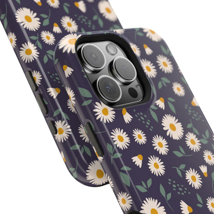 Midnight Daisy MagSafe iPhone Case – Dark Navy Floral Design, Slim and Protective