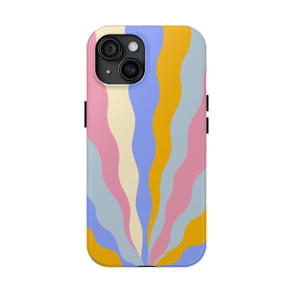 Pastel Radiance iPhone Case – 70s-Inspired Dual-Layer Design with Wavy Sunburst Pattern