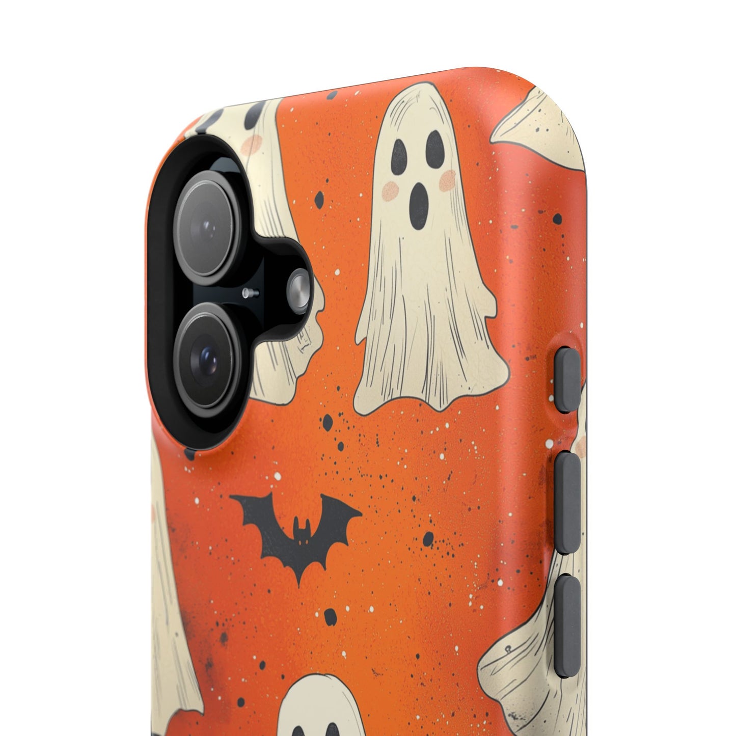 Spooky Ghosts & Bats  MagSafe iPhone Case – Vibrant Orange Halloween Design