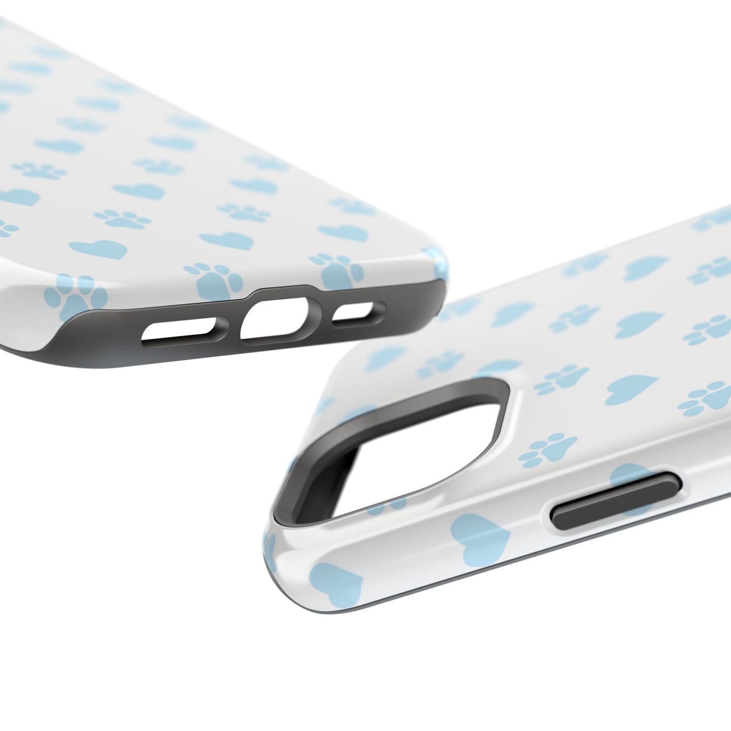 Light Blue Paw Prints & Hearts – MagSafe iPhone Case for Pet Lovers