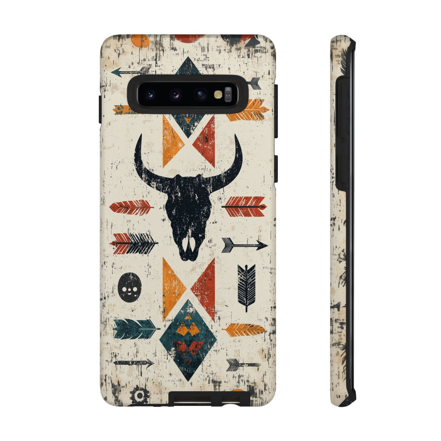 Tribal Bull Skull & Arrows Tough Samsung Galaxy Case – Rustic Western Design, Dual - Layer Protection - BOGO Cases