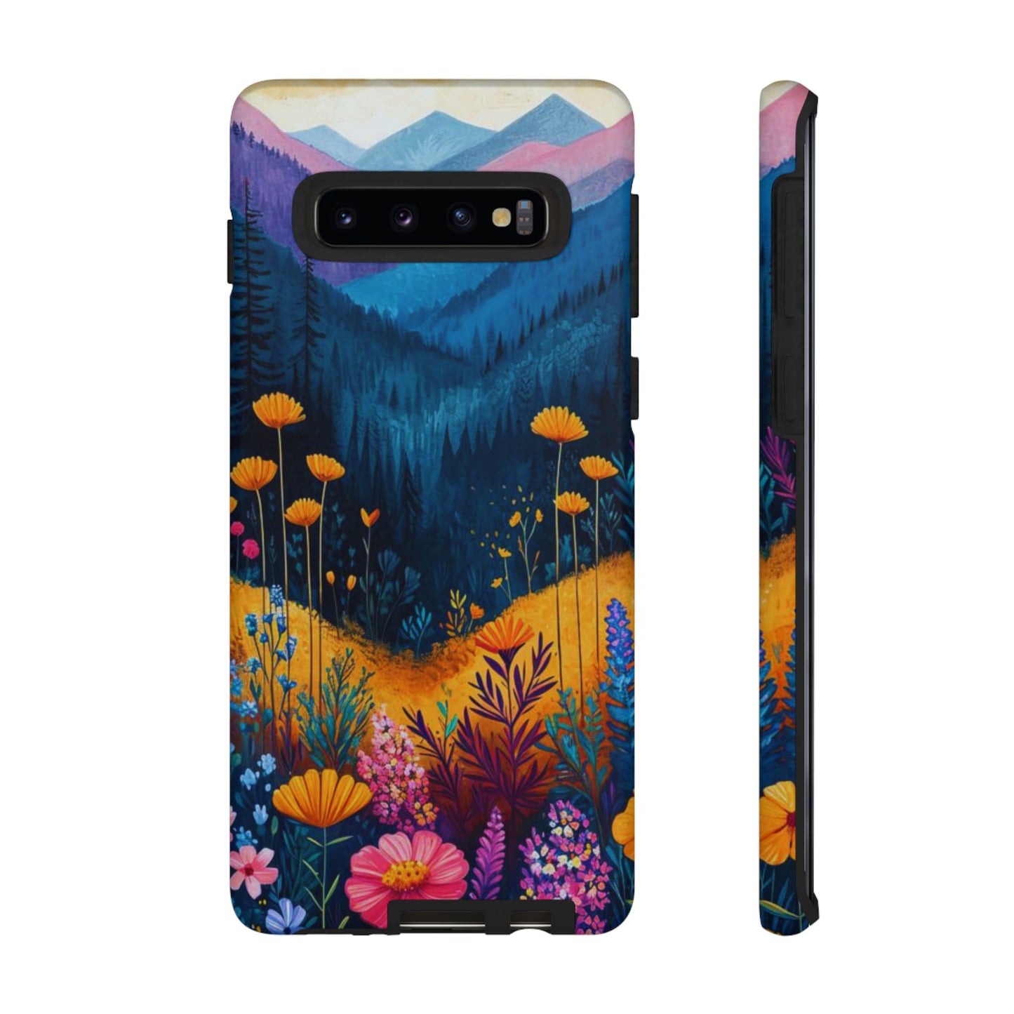 Vibrant Wildflower Mountain Samsung Galaxy  Case – Bold Nature Art, Dual-Layer Protection