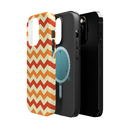 Warm Sunset Chevron – Orange, Red & Cream Geometric MagSafe iPhone Case