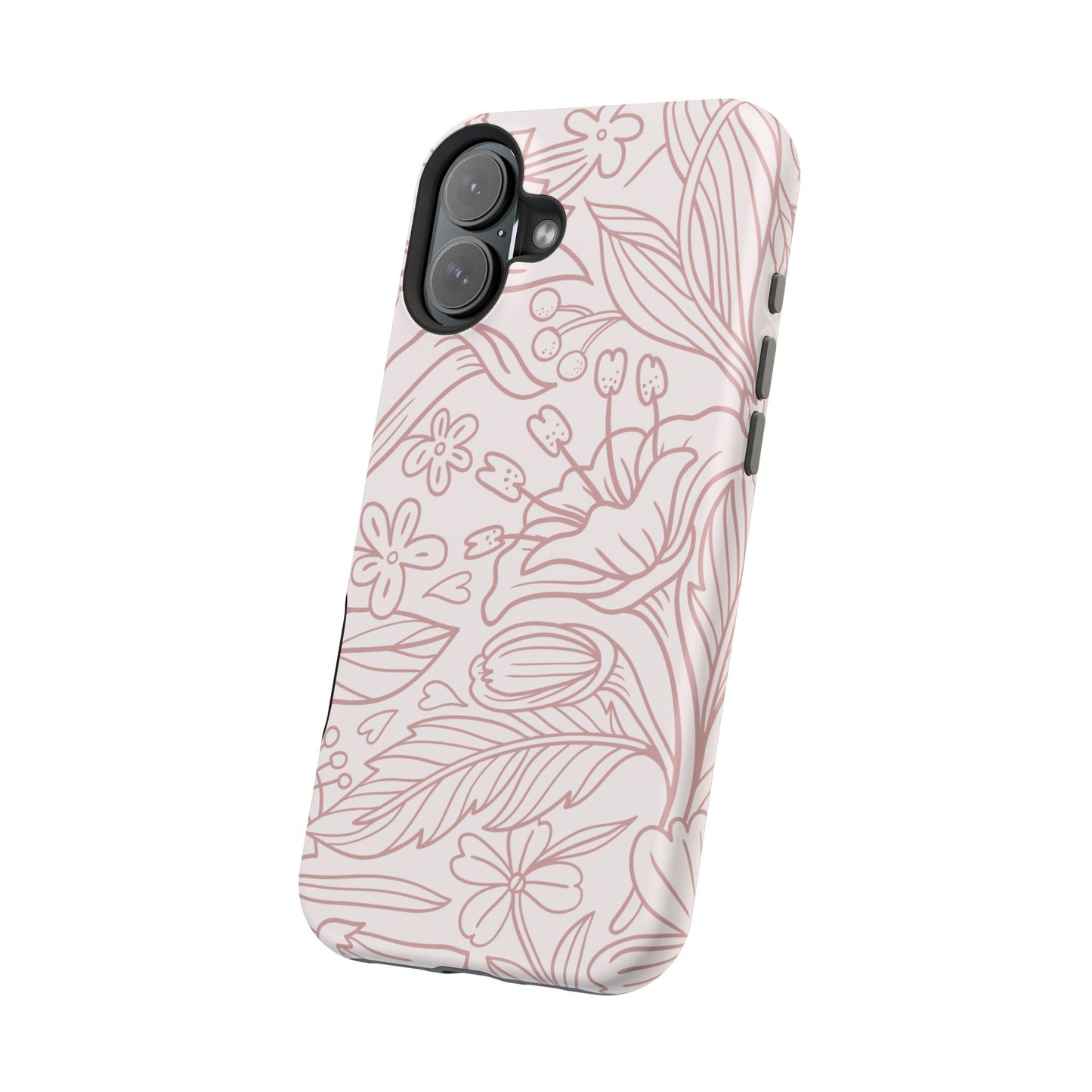 Blush Floral Line Art Tough MagSafe iPhone Case – Delicate Minimalist Design with Dual-Layer Protection