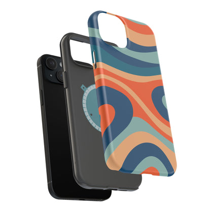 Retro Vibe Wavy Stripes MagSafe iPhone Case – 70s-Inspired in Teal, Orange, and Rust