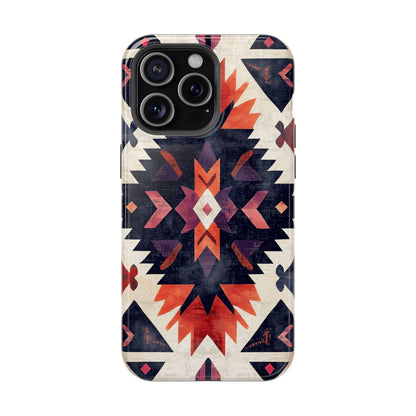 Boho Tribal Starburst Tough MagSafe iPhone Case – Vibrant Geometric Design, Dual-Layer Protection