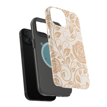 Vintage Rose Vine Tough MagSafe iPhone Case – Elegant Floral Pattern with Dual-Layer Protection