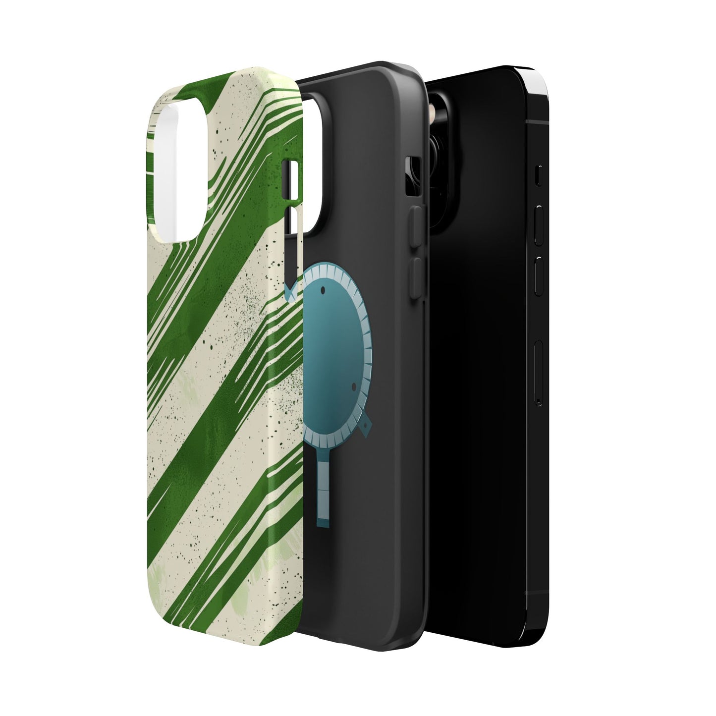 Green Stripes MagSafe iPhone Case – Bold Diagonal Brushstroke Design