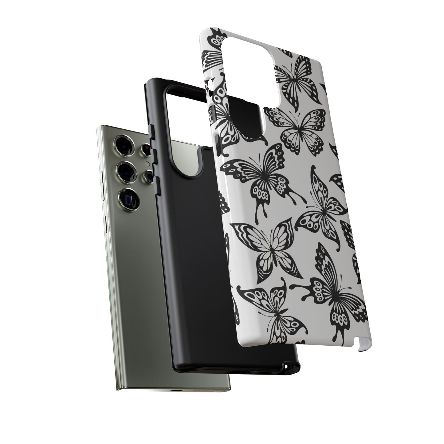 Monochrome Butterfly Pattern Samsung Galaxy  Case – Dual-Layer Protection with Matte Finish