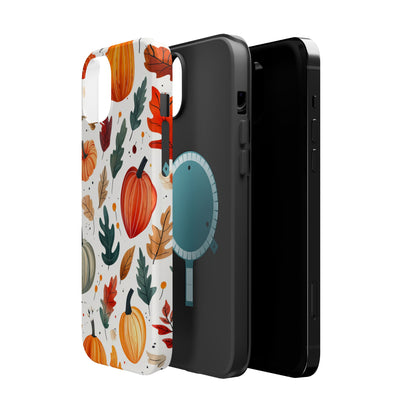 Autumn Harvest MagSafe iPhone Case - Pumpkin and Fall Leaf Design