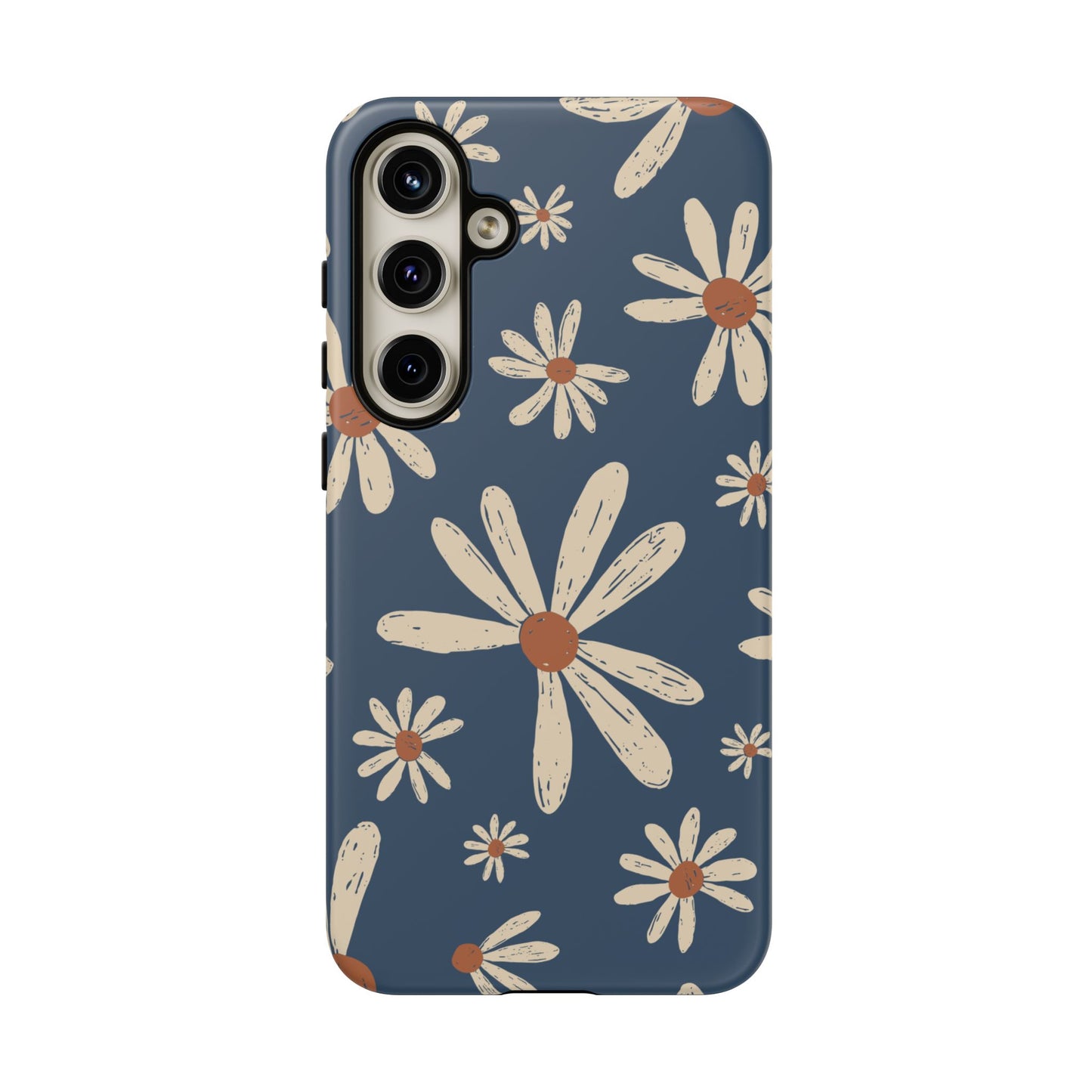 Vintage Daisies Samsung Galaxy Case – Navy Blue Floral Design, Scratch-Resistant with Shock-Absorbing Bumper