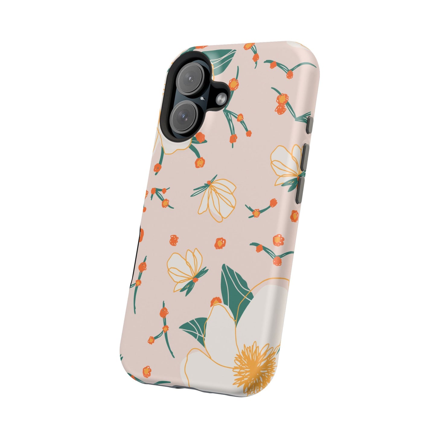 Elegant Magnolia Blossom Tough MagSafe iPhone Case – Soft Blush Background, Shock-Resistant Design