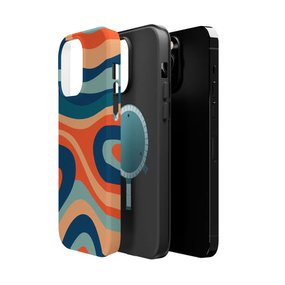 Retro Vibe Wavy Stripes MagSafe iPhone Case – 70s-Inspired in Teal, Orange, and Rust