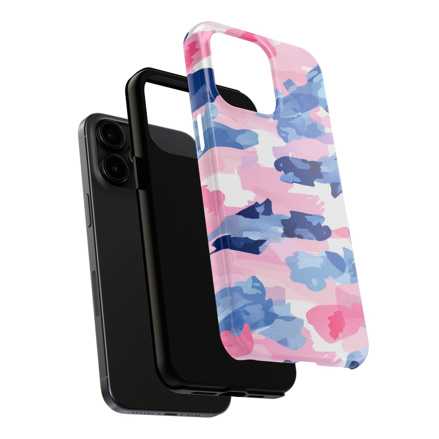 iPhone Case: Dynamic Pink & Navy Brushstroke Art