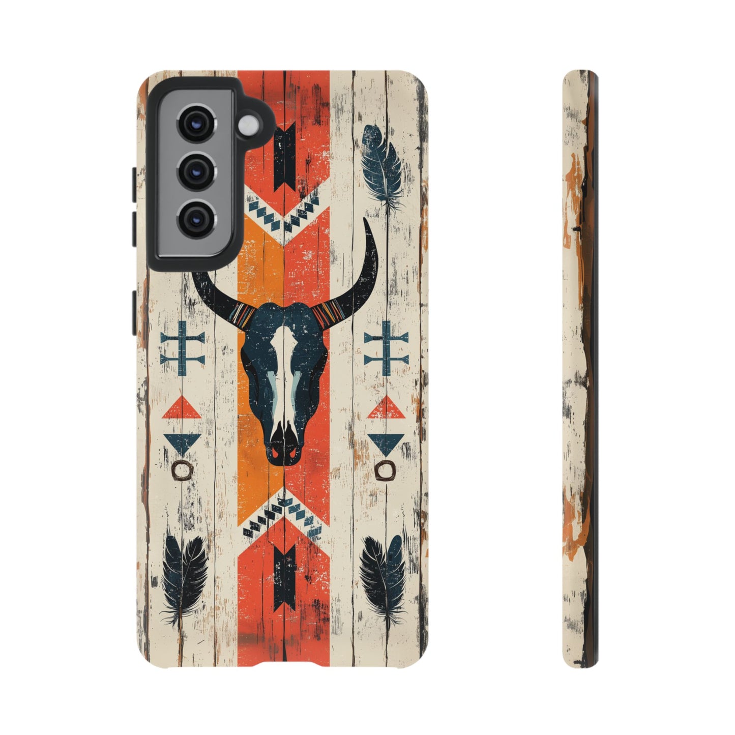 Rustic Western Bull Skull Tough Samsung Galaxy Case – Distressed Wood Design, Dual - Layer Protection - BOGO Cases