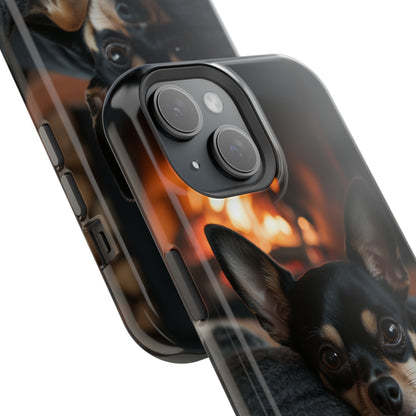 Cozy Chihuahua Fireplace MagSafe iPhone Case – Elegant and Functional Design