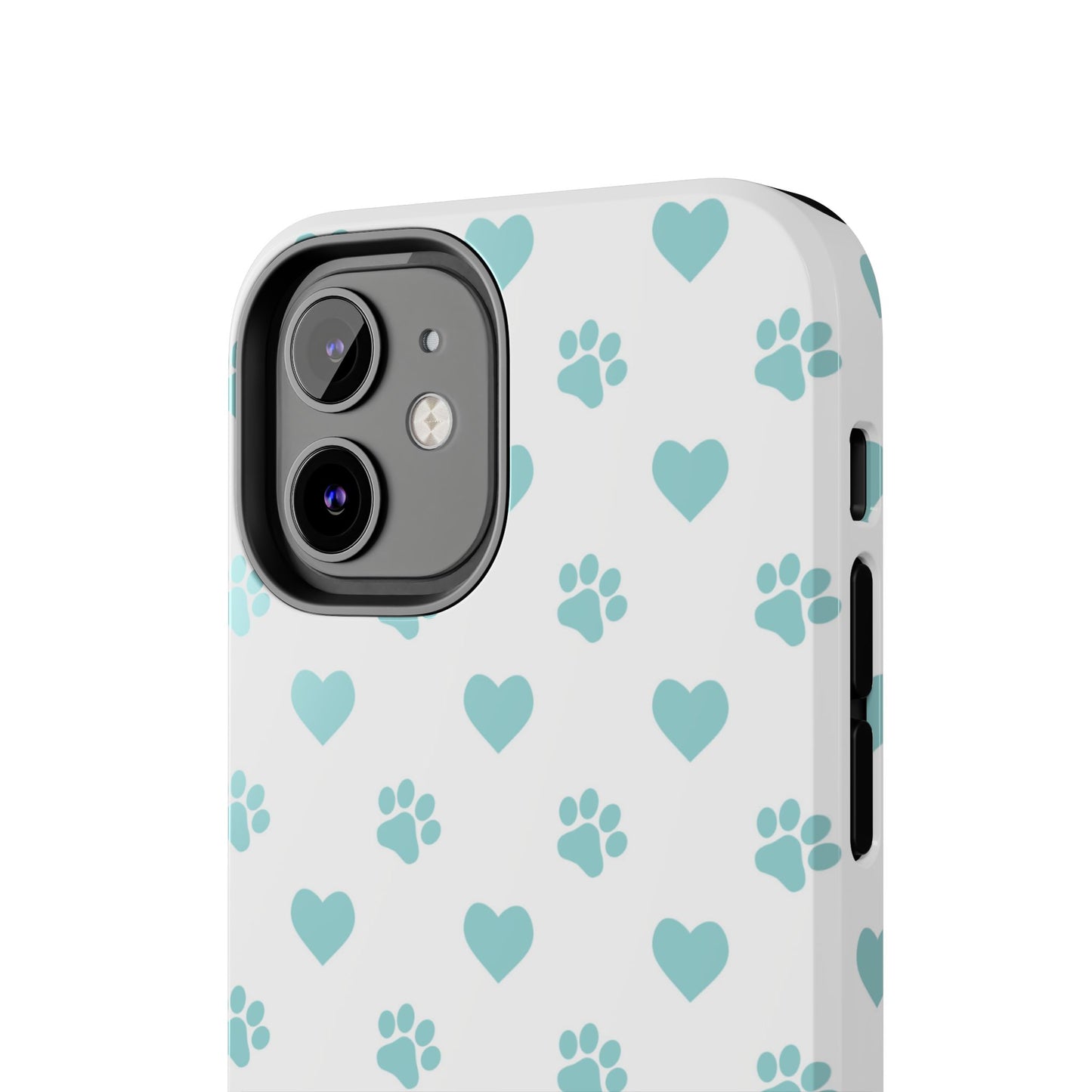 Mint Green Paw Print & Heart iPhone Case – Stylish Pet Lover’s Essential