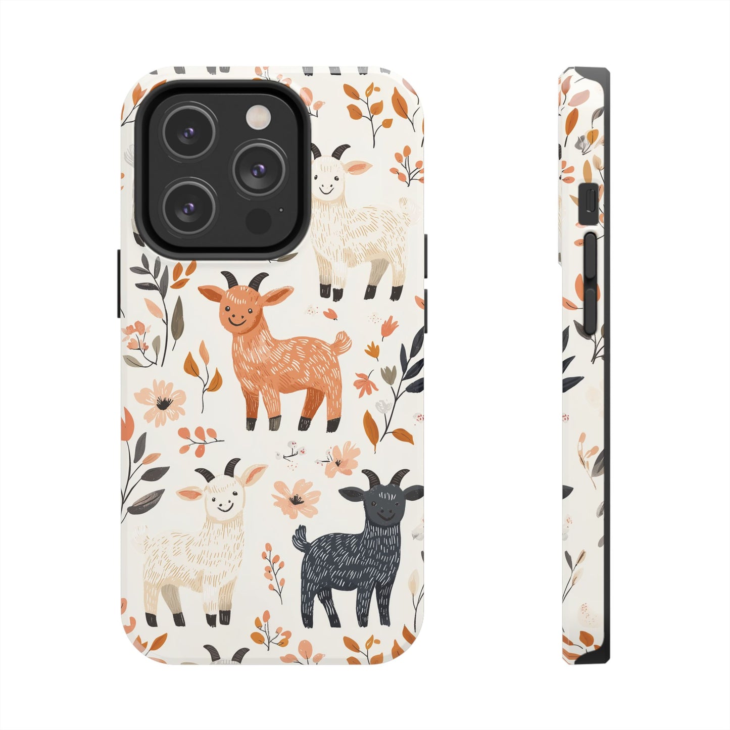 iPhone Case: Smiley Goats & Dried Flowers – Vintage Charm