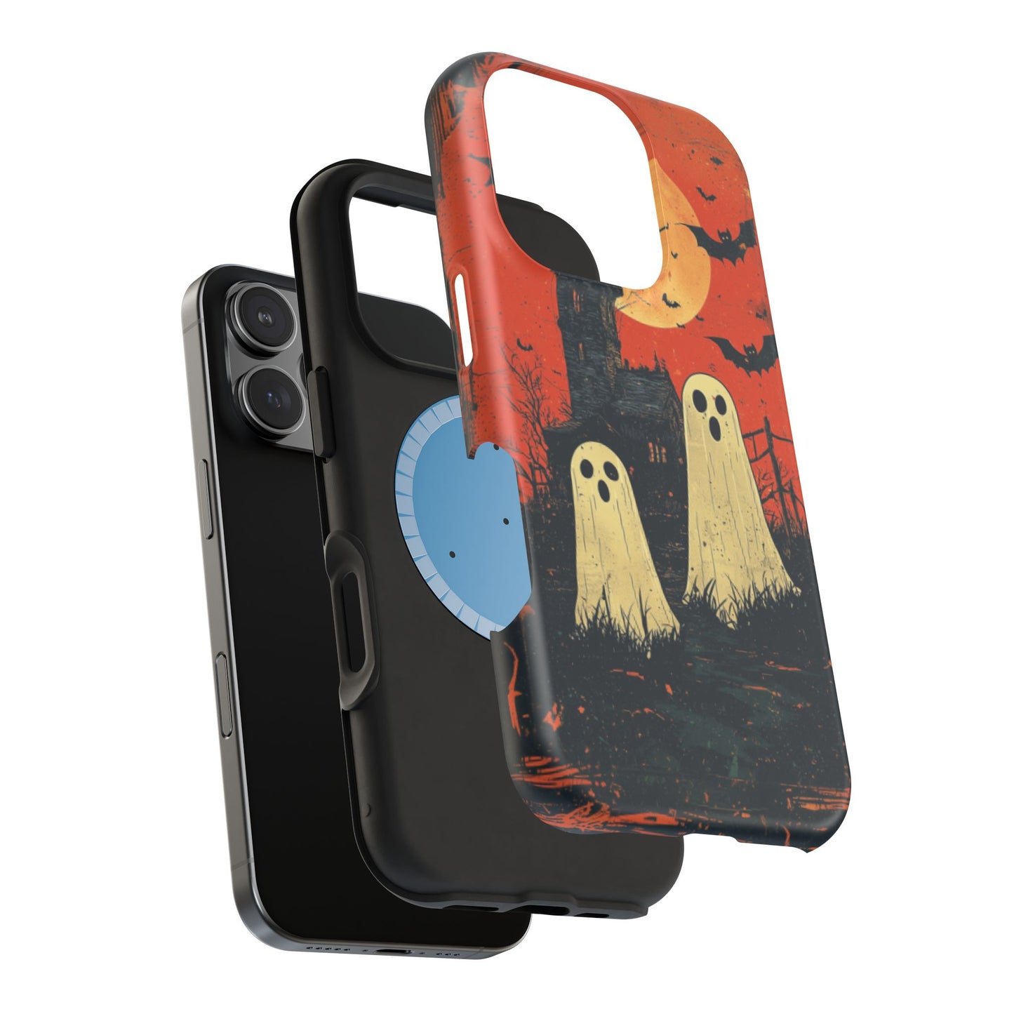 Haunted House & Ghosts MagSafe iPhone Case – Spooky Halloween Full Moon Design