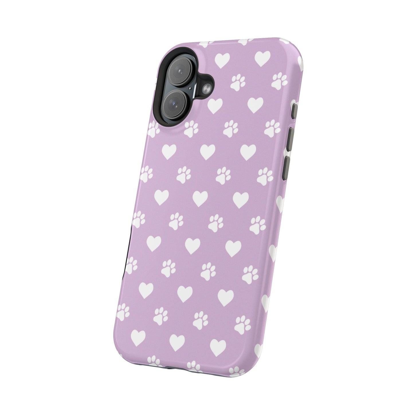 Purple Hearts & Paw Prints - Cute Pet Lover MagSafe iPhone Case