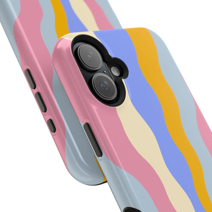 Pastel Radiance MagSafe iPhone Case – 70s-Inspired Dual-Layer Design with Wavy Sunburst Pattern