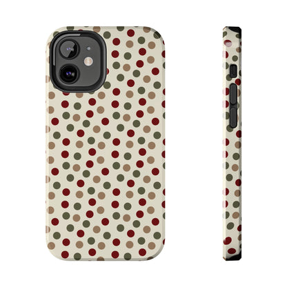 Festive Red & Green Polka Dots on Cream – iPhone Case