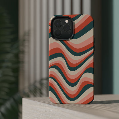 Groovy Waves MagSafe iPhone Case – Retro 70s-Inspired Stripes in Coral, Cream, and Teal