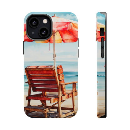 Beachfront Sunset Lounge MagSafe iPhone Case – Vibrant Watercolor Design