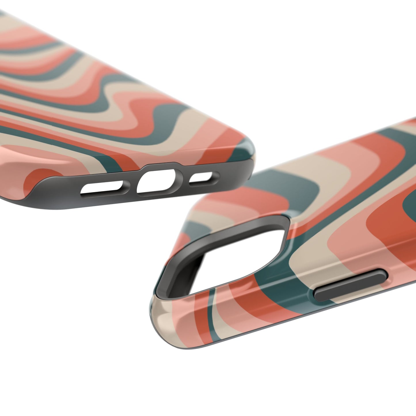 Groovy Waves MagSafe iPhone Case – Retro 70s-Inspired Stripes in Coral, Cream, and Teal