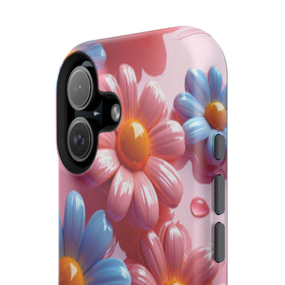 Pastel Daisy 3D MagSafe iPhone Case – Glossy Pink and Blue Floral Design, Full Protection