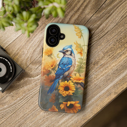 Blue Jay & Sunflowers Phone Case - Perfect Gift for Bird Lovers! - BOGO Cases