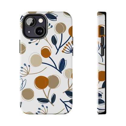 Modern Botanical Berries Tough iPhone Case – Earthy Tones & Navy Accents, Shock-Resistant