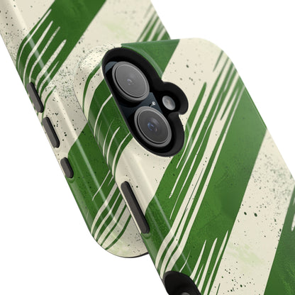 Green Stripes MagSafe iPhone Case – Bold Diagonal Brushstroke Design