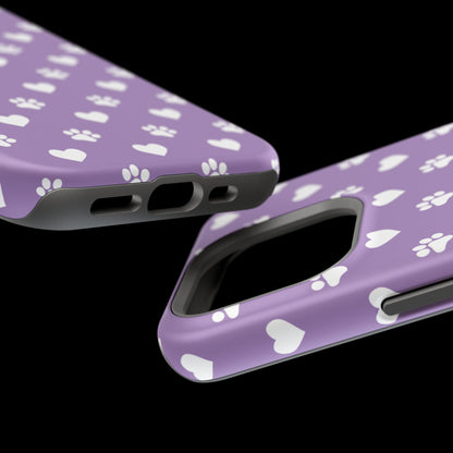 Lavender Paw Prints & Hearts Design - Adorable Pet Lover MagSafe iPhone Case